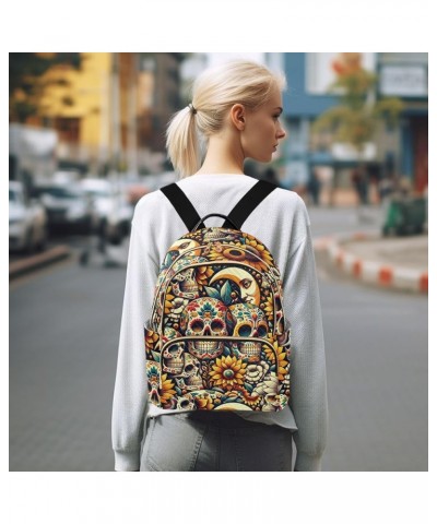 Retro Skuls Sunflowers Mini Backpack Purse for Women, Floral Artistic Travel Backpack Fashion Backpack Handbag Shoulder Bag S...