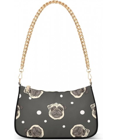 Navy Blue Women Shoulder Bag Clutch Shoulder Tote HandBag Pugs White Polka Dot $17.39 Shoulder Bags