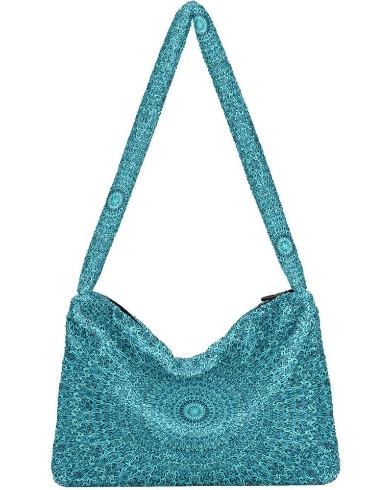 Teal Turquoise Gold Plush Underarm Bag Women's Tote Handbags Fluffy Shoulder Bag Purse Lightweight Tote Bags Hobo Bag M-18 $1...