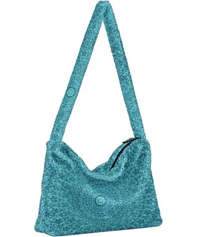 Teal Turquoise Gold Plush Underarm Bag Women's Tote Handbags Fluffy Shoulder Bag Purse Lightweight Tote Bags Hobo Bag M-18 $1...