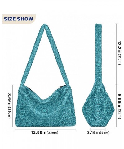 Teal Turquoise Gold Plush Underarm Bag Women's Tote Handbags Fluffy Shoulder Bag Purse Lightweight Tote Bags Hobo Bag M-18 $1...