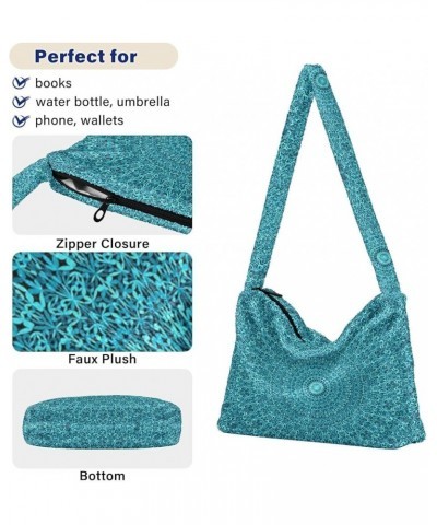 Teal Turquoise Gold Plush Underarm Bag Women's Tote Handbags Fluffy Shoulder Bag Purse Lightweight Tote Bags Hobo Bag M-18 $1...