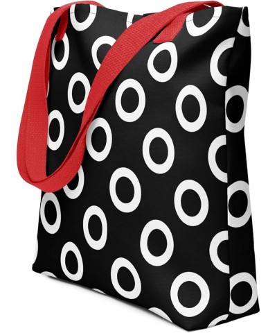 Women's Modern Chic Design Printed Tote: Choose Handles, Strong 44LB Capacity, Modern Boho Tote Black White Rings -Red Handle...