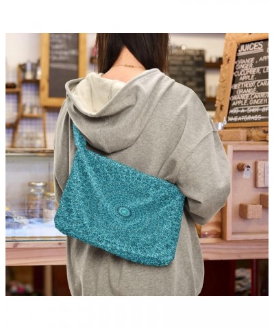 Teal Turquoise Gold Plush Underarm Bag Women's Tote Handbags Fluffy Shoulder Bag Purse Lightweight Tote Bags Hobo Bag M-18 $1...