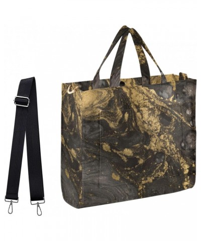 Beautiful Black Golden Marble Art Corduroy Small Handbag Crossbody Tote Bag with Shoulder Strap for Work Travel Beach Gym Sho...