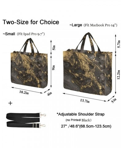 Beautiful Black Golden Marble Art Corduroy Small Handbag Crossbody Tote Bag with Shoulder Strap for Work Travel Beach Gym Sho...