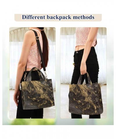 Beautiful Black Golden Marble Art Corduroy Small Handbag Crossbody Tote Bag with Shoulder Strap for Work Travel Beach Gym Sho...