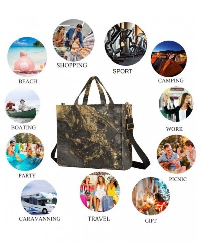 Beautiful Black Golden Marble Art Corduroy Small Handbag Crossbody Tote Bag with Shoulder Strap for Work Travel Beach Gym Sho...