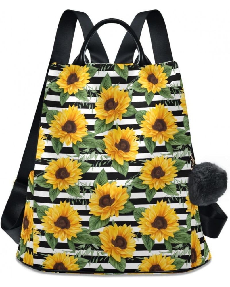 Stripe Sunflowers Florals Womens Backpack Purse Anti Theft Travel Shoulder Bag Casual Daypack Backpack for Ladies Work Travel...