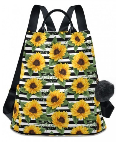 Stripe Sunflowers Florals Womens Backpack Purse Anti Theft Travel Shoulder Bag Casual Daypack Backpack for Ladies Work Travel...