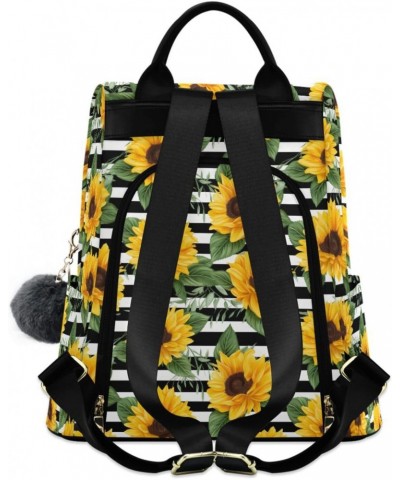 Stripe Sunflowers Florals Womens Backpack Purse Anti Theft Travel Shoulder Bag Casual Daypack Backpack for Ladies Work Travel...