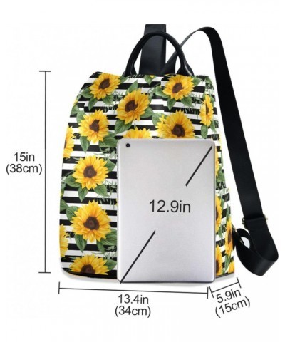 Stripe Sunflowers Florals Womens Backpack Purse Anti Theft Travel Shoulder Bag Casual Daypack Backpack for Ladies Work Travel...