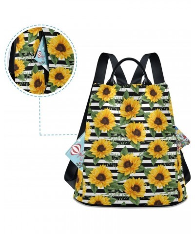 Stripe Sunflowers Florals Womens Backpack Purse Anti Theft Travel Shoulder Bag Casual Daypack Backpack for Ladies Work Travel...