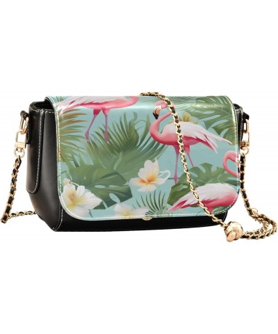 Pink Flamingos and Palm Leaves on Green Leather Women Crossbody Bag, Crossbody Bags Leather for Women, Leather Shoulder Bags ...