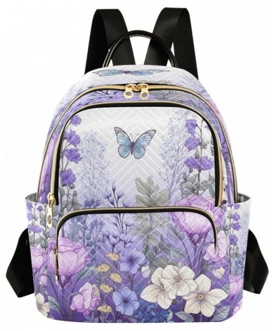 Purple Flowers Butterfly Quilted Backpack for Women Travel Bags Shoulder Bag Purse for Work Nurse Daily S Small $13.33 Backpacks