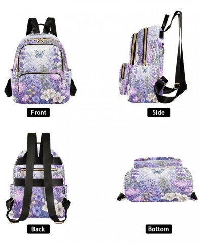 Purple Flowers Butterfly Quilted Backpack for Women Travel Bags Shoulder Bag Purse for Work Nurse Daily S Small $13.33 Backpacks