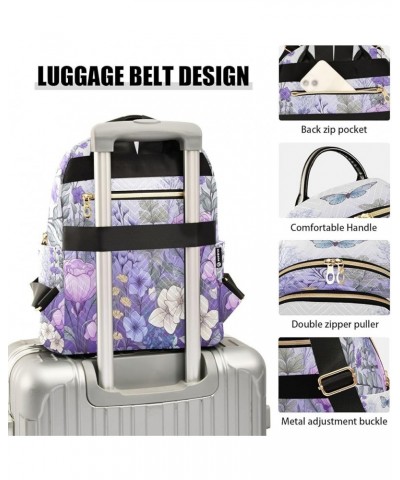 Purple Flowers Butterfly Quilted Backpack for Women Travel Bags Shoulder Bag Purse for Work Nurse Daily S Small $13.33 Backpacks