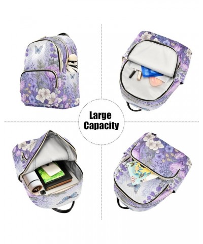 Purple Flowers Butterfly Quilted Backpack for Women Travel Bags Shoulder Bag Purse for Work Nurse Daily S Small $13.33 Backpacks