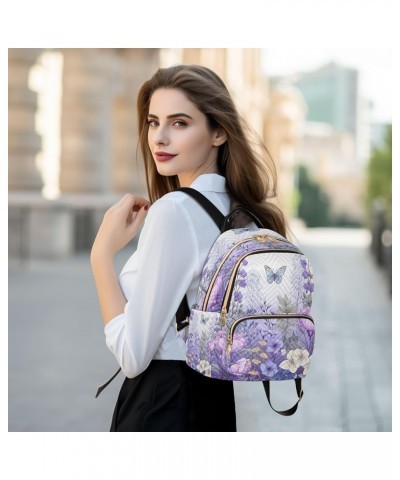 Purple Flowers Butterfly Quilted Backpack for Women Travel Bags Shoulder Bag Purse for Work Nurse Daily S Small $13.33 Backpacks