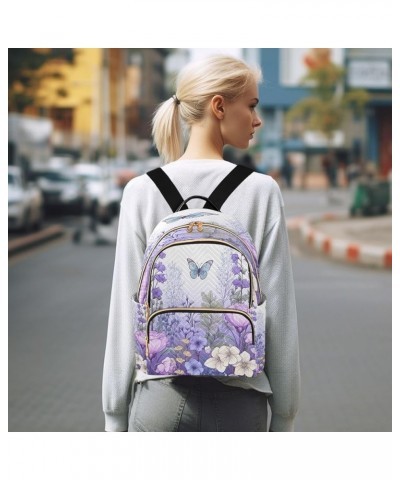 Purple Flowers Butterfly Quilted Backpack for Women Travel Bags Shoulder Bag Purse for Work Nurse Daily S Small $13.33 Backpacks