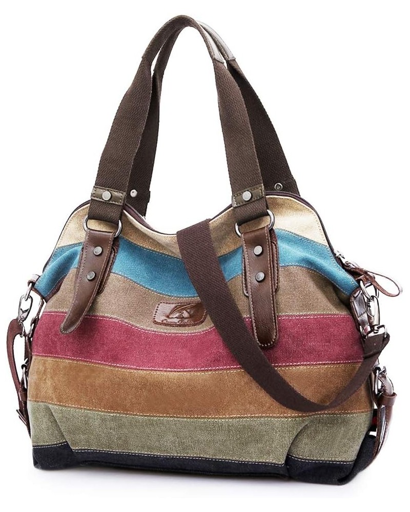 Canvas Handbag Multi-Color Striped Lattice Cross Body Shoulder Purse Bag Tote-Handbag for Women Multi Color D $11.74 Totes