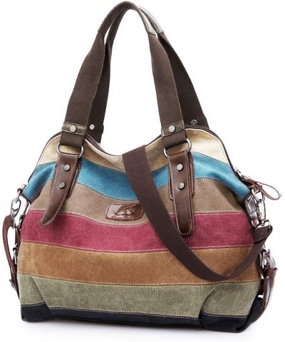 Canvas Handbag Multi-Color Striped Lattice Cross Body Shoulder Purse Bag Tote-Handbag for Women Multi Color D $11.74 Totes