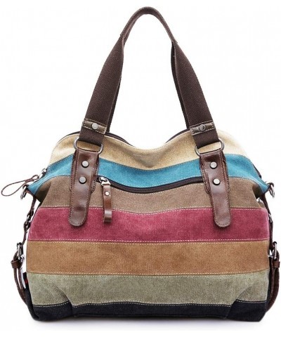 Canvas Handbag Multi-Color Striped Lattice Cross Body Shoulder Purse Bag Tote-Handbag for Women Multi Color D $11.74 Totes