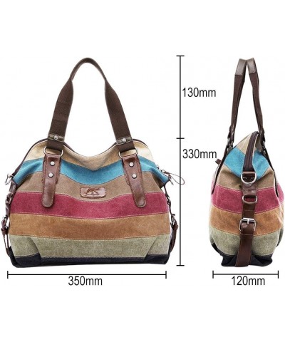 Canvas Handbag Multi-Color Striped Lattice Cross Body Shoulder Purse Bag Tote-Handbag for Women Multi Color D $11.74 Totes