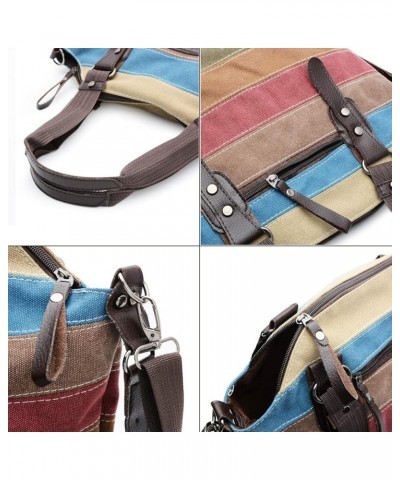 Canvas Handbag Multi-Color Striped Lattice Cross Body Shoulder Purse Bag Tote-Handbag for Women Multi Color D $11.74 Totes