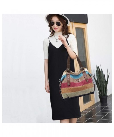 Canvas Handbag Multi-Color Striped Lattice Cross Body Shoulder Purse Bag Tote-Handbag for Women Multi Color D $11.74 Totes