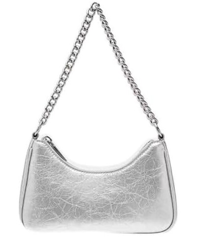 Shoulder Bag for Women Small Shoulder Purse Clutch Handbag Under the Arm Bag with Zipper Closure and Adjustable Strap Silver ...