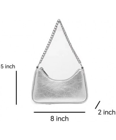 Shoulder Bag for Women Small Shoulder Purse Clutch Handbag Under the Arm Bag with Zipper Closure and Adjustable Strap Silver ...