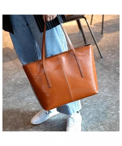 Women Genuine Leather Tote Bags Shoulder Purses Vintage Handbags Top Handle Work Bags for Women Khaki $34.71 Totes