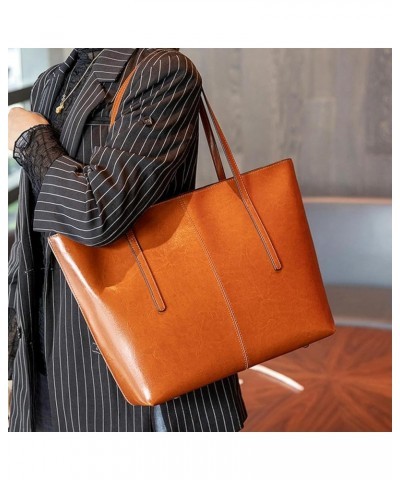 Women Genuine Leather Tote Bags Shoulder Purses Vintage Handbags Top Handle Work Bags for Women Khaki $34.71 Totes