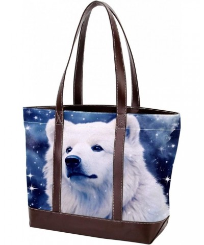 Polar Bear Canvas Leather Mix Hand-held Bag 13.3x4.7x12.2 in - Stylish and Spacious Fashion Statement $19.20 Handbags