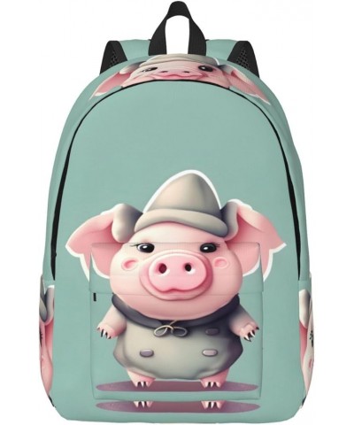 Cute Pig Print Unisex Canvas Bag Canvas Shoulder Pouch Pack Lightweight Backpack For Woman Lady Black Medium $18.61 Backpacks