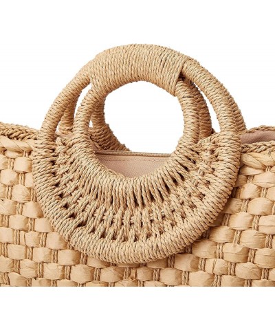 Women Straw Handbag, Large Capacity Woven Handmade Round Handle Hobo Bag, Casual Retro Vacation Beach Bag Beige $26.24 Totes