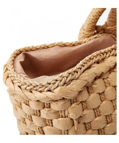 Women Straw Handbag, Large Capacity Woven Handmade Round Handle Hobo Bag, Casual Retro Vacation Beach Bag Beige $26.24 Totes