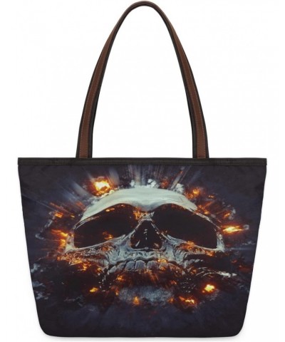 Dark Skull Explosions Large Tote Bag For Women Shoulder Handbags with Zippper Top Handle Satchel Bags for Shopping Travel Gym...