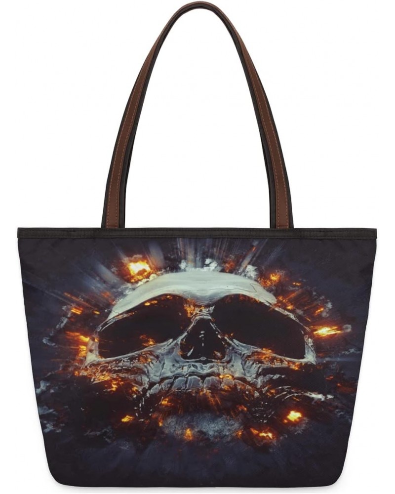 Dark Skull Explosions Large Tote Bag For Women Shoulder Handbags with Zippper Top Handle Satchel Bags for Shopping Travel Gym...