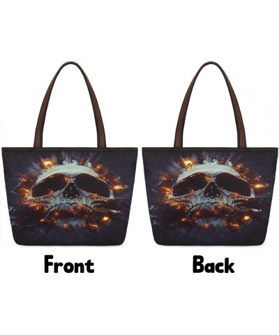 Dark Skull Explosions Large Tote Bag For Women Shoulder Handbags with Zippper Top Handle Satchel Bags for Shopping Travel Gym...