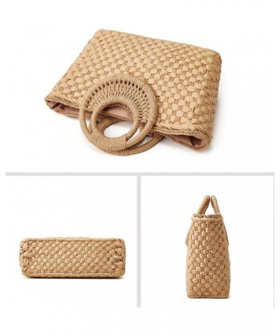 Women Straw Handbag, Large Capacity Woven Handmade Round Handle Hobo Bag, Casual Retro Vacation Beach Bag Beige $26.24 Totes