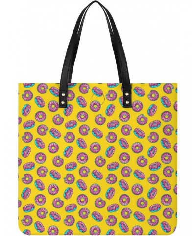 Cartoon Yellow Donut Women Handbags PU Leather Tote Shoulder Bag Purses for Travel Shopping Work $19.97 Totes