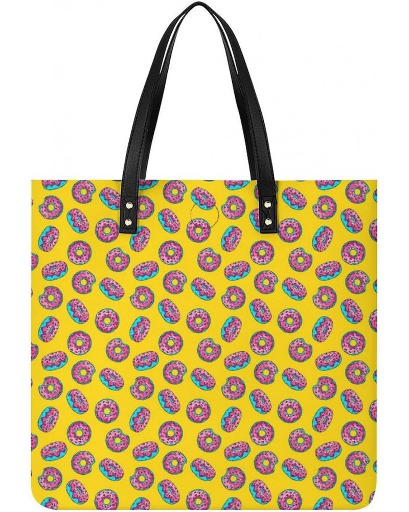 Cartoon Yellow Donut Women Handbags PU Leather Tote Shoulder Bag Purses for Travel Shopping Work $19.97 Totes