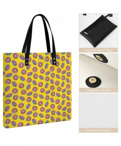 Cartoon Yellow Donut Women Handbags PU Leather Tote Shoulder Bag Purses for Travel Shopping Work $19.97 Totes