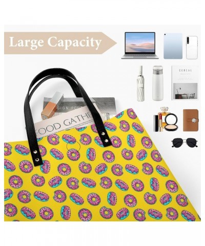 Cartoon Yellow Donut Women Handbags PU Leather Tote Shoulder Bag Purses for Travel Shopping Work $19.97 Totes