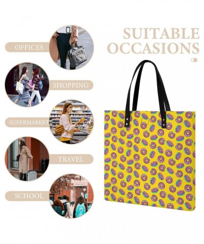 Cartoon Yellow Donut Women Handbags PU Leather Tote Shoulder Bag Purses for Travel Shopping Work $19.97 Totes