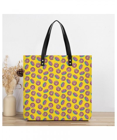 Cartoon Yellow Donut Women Handbags PU Leather Tote Shoulder Bag Purses for Travel Shopping Work $19.97 Totes