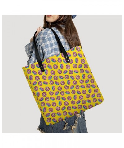 Cartoon Yellow Donut Women Handbags PU Leather Tote Shoulder Bag Purses for Travel Shopping Work $19.97 Totes