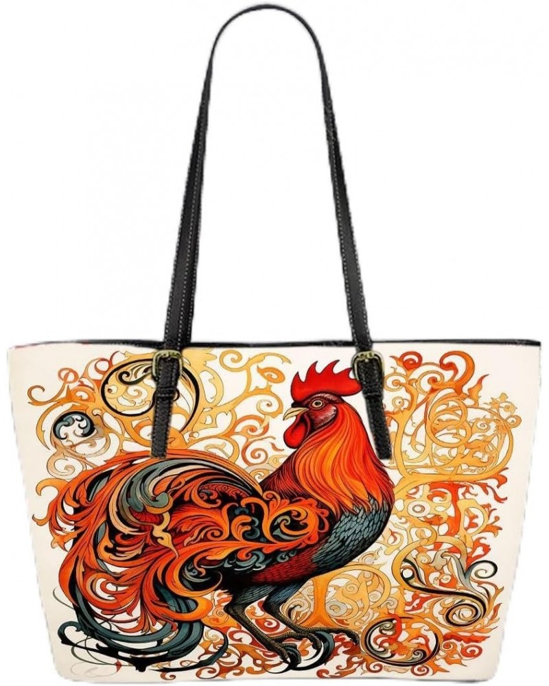 Celtic-inspired Rooster Illustration Leather Tote Bag 3d $39.93 Totes